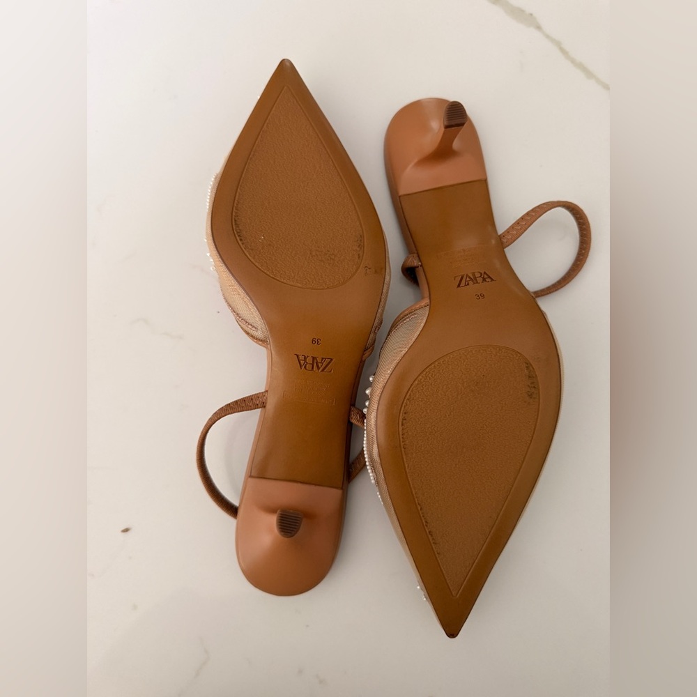 Zara Beige Floral Embroidered Heels - Picture 3 of 5